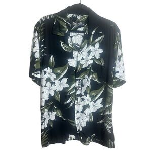 Favant Hawaii Short Sleeve Hawaiian Shirt Floral Tropical Button Black White